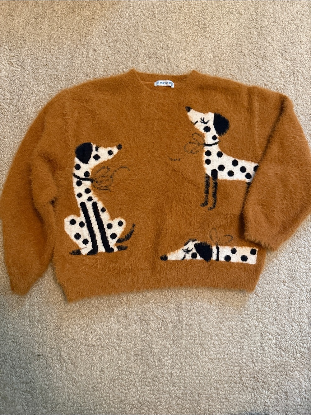 Mayoral Rusty Brown Dalmatian Fuzzy Knit Sweater